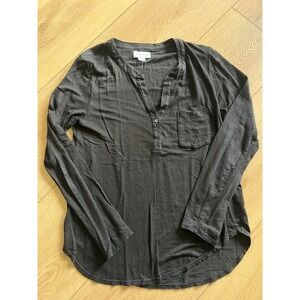 Velvet by Graham Spencer Charcoal Gray Long Sleeve Henley Pocket Shirt Womens S